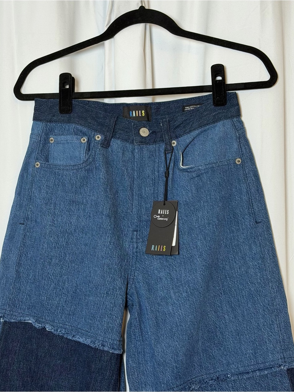 Rails Getty Crop Jeans Indigo Patchwork Wide Leg Raw Hem Womens 27 NWT - Picture 6 of 15